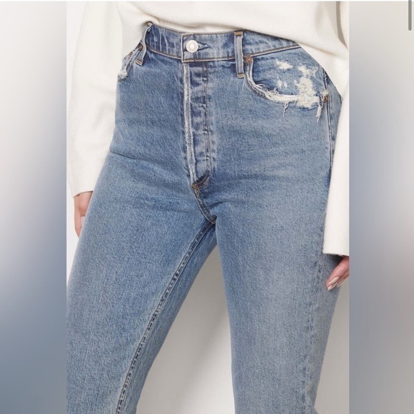 AGOLDE Women's Nico High Rise Blue Jeans Chewed Hem - Picture 3 of 16